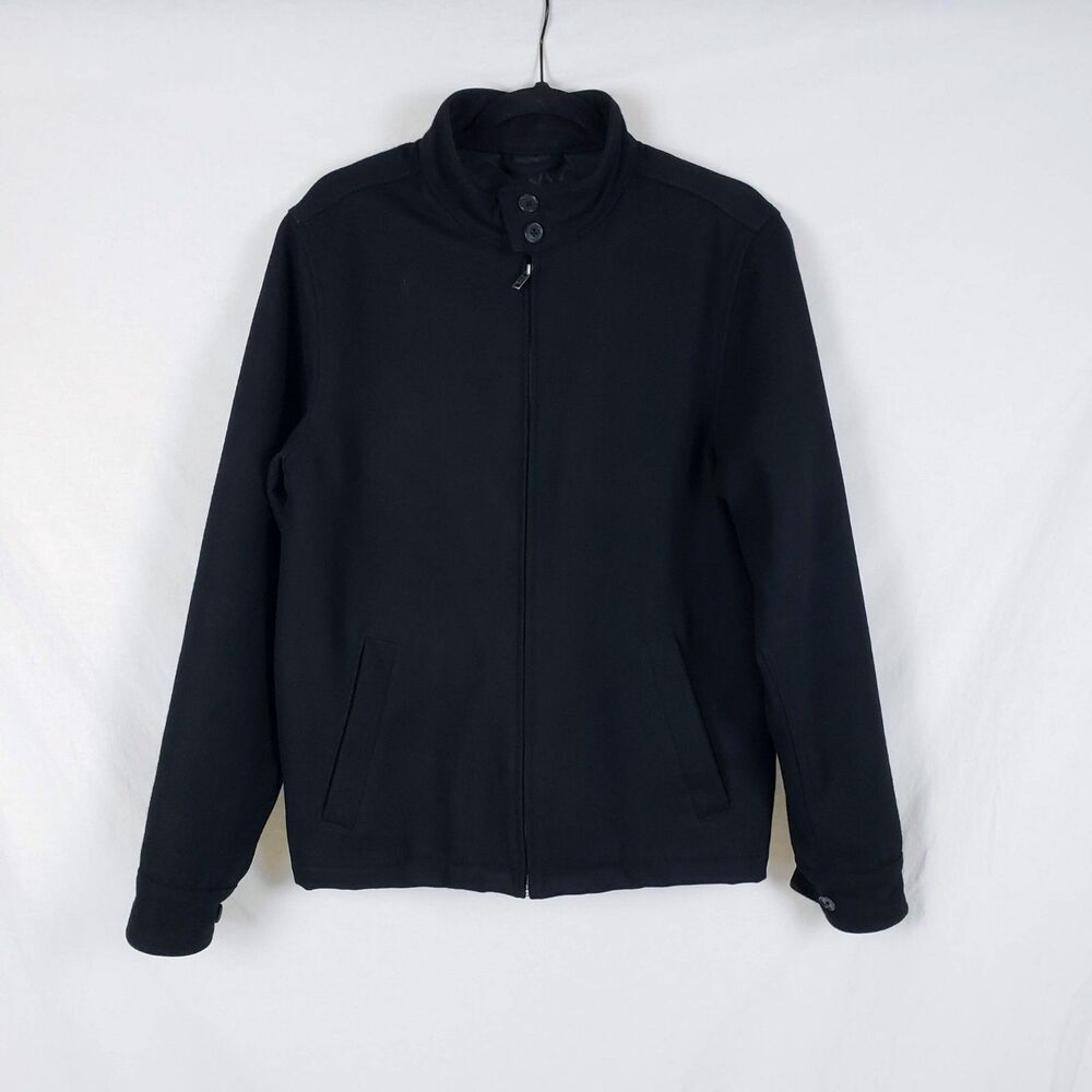 Lands' End Wool-Blend Zip Jacket Mens S Black Minimalist Smart Casual Classic